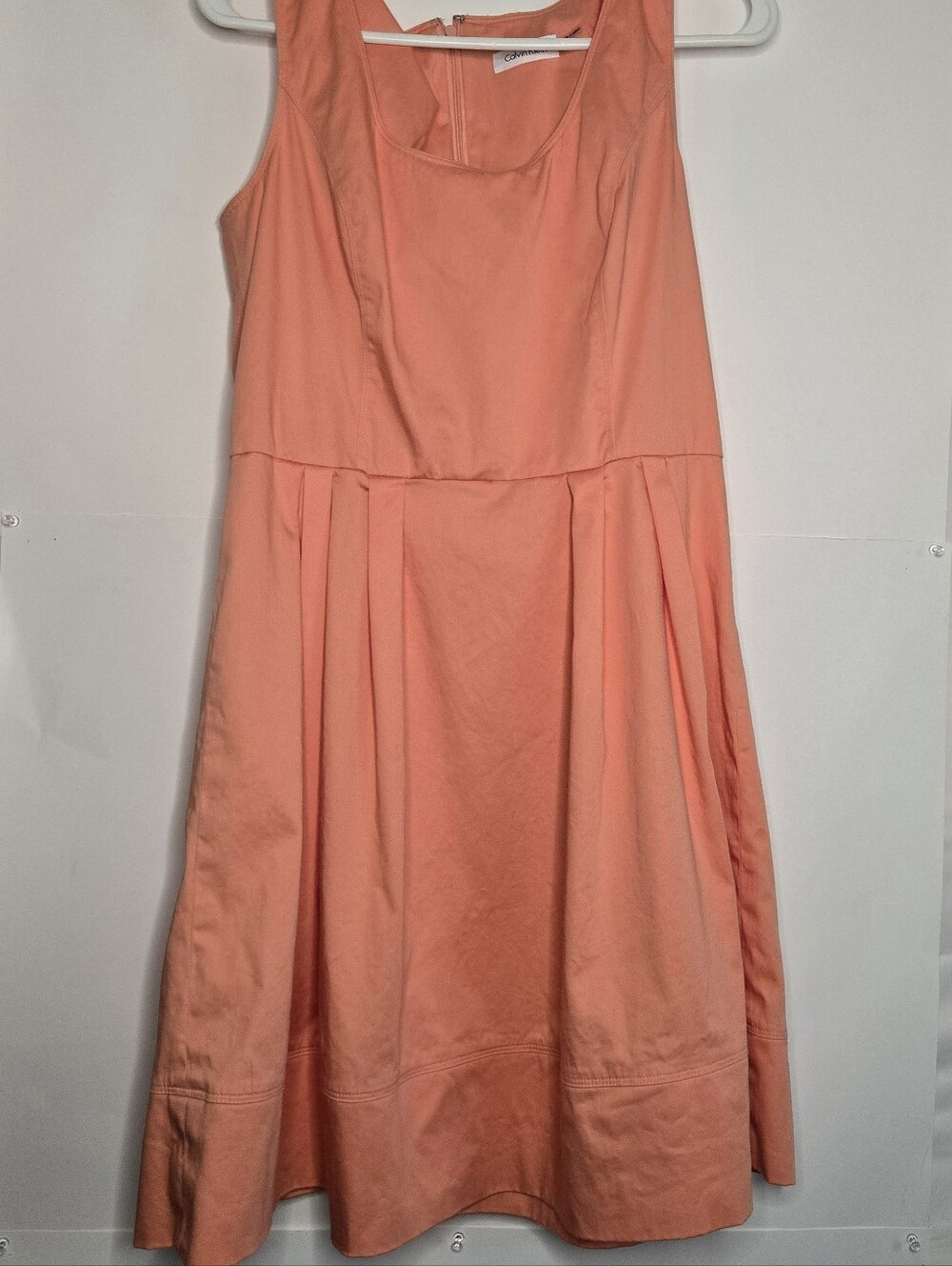Calvin Klein Peach Cotton Blend Pleated Fit and Flare Dress Size 10